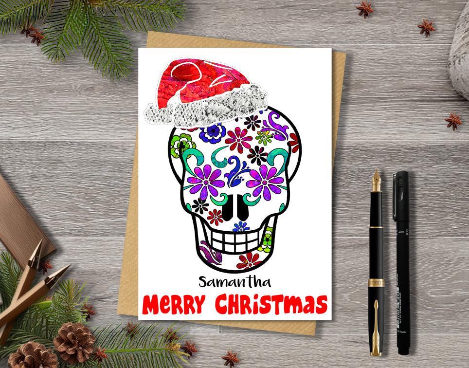 Skull Christmas Card, A5 Personalised Greeting Card