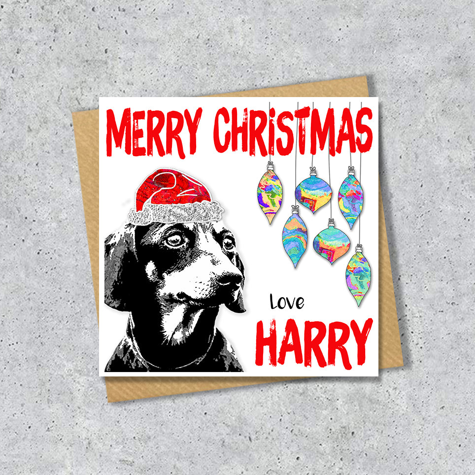 Dachshund Sausage Dog Christmas Card, Personalised, Dog Mum, Dog Dad, Love from the Dog
