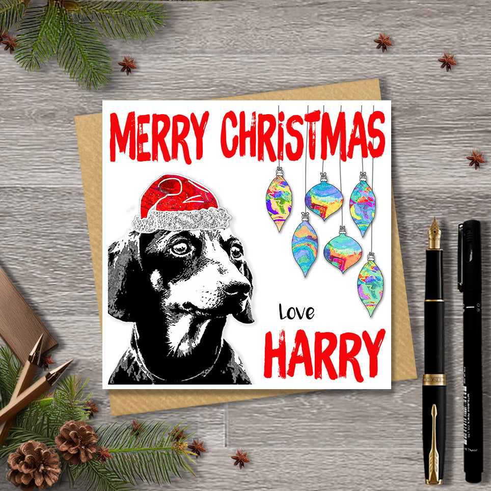 Dachshund Sausage Dog Christmas Card, Personalised, Dog Mum, Dog Dad, Love from the Dog
