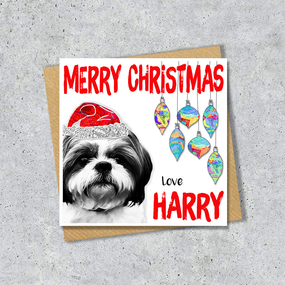 Shih Tzu Christmas Card, Personalised, Dog Mum, Dog Dad, Love from the Dog