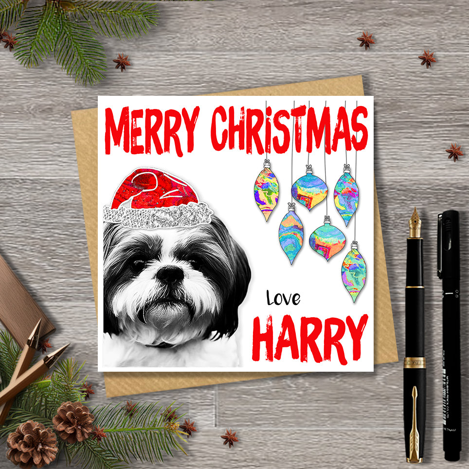 Shih Tzu Christmas Card, Personalised, Dog Mum, Dog Dad, Love from the Dog