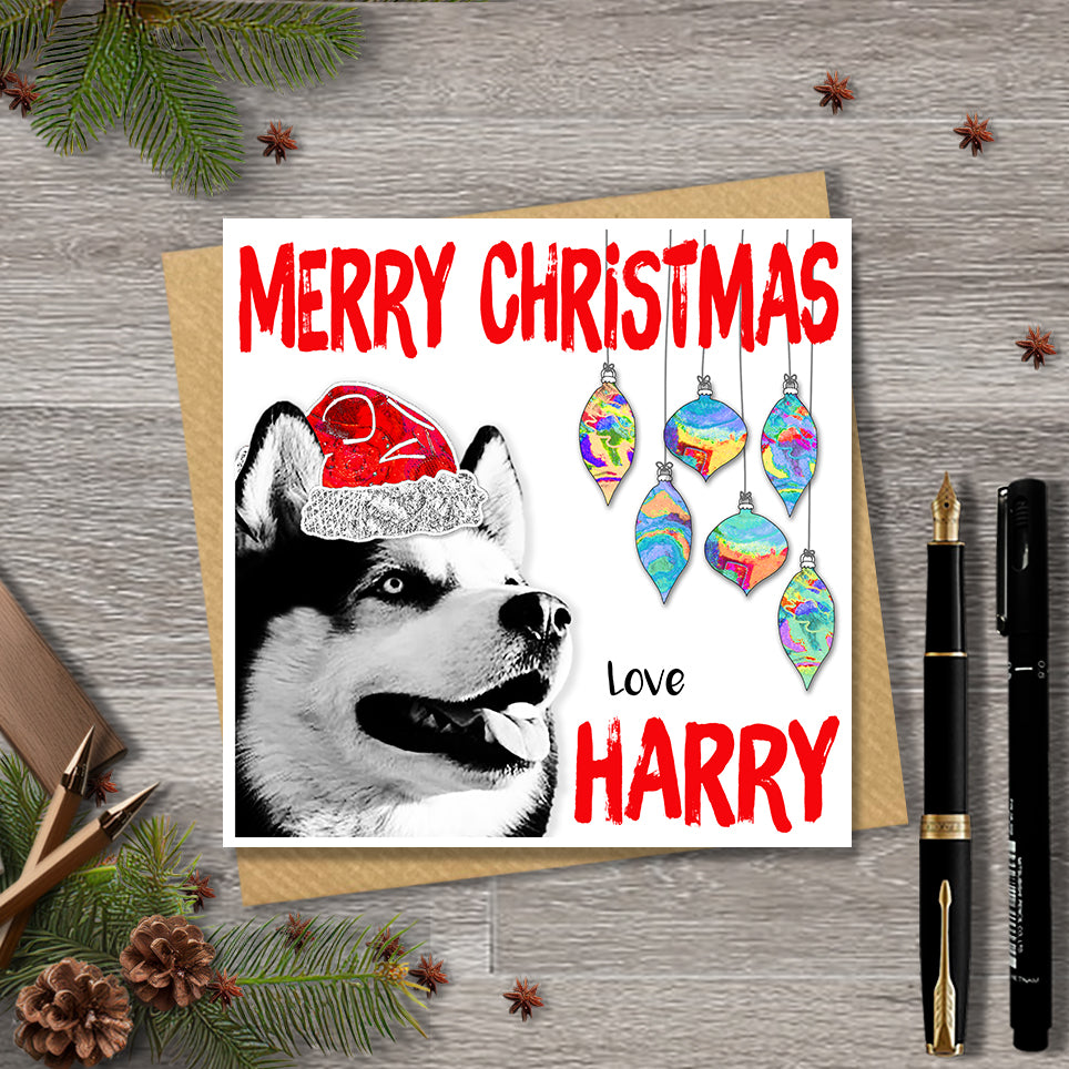 Siberian Husky Christmas Card, Personalised, Dog Mum, Dog Dad, Love from the Dog