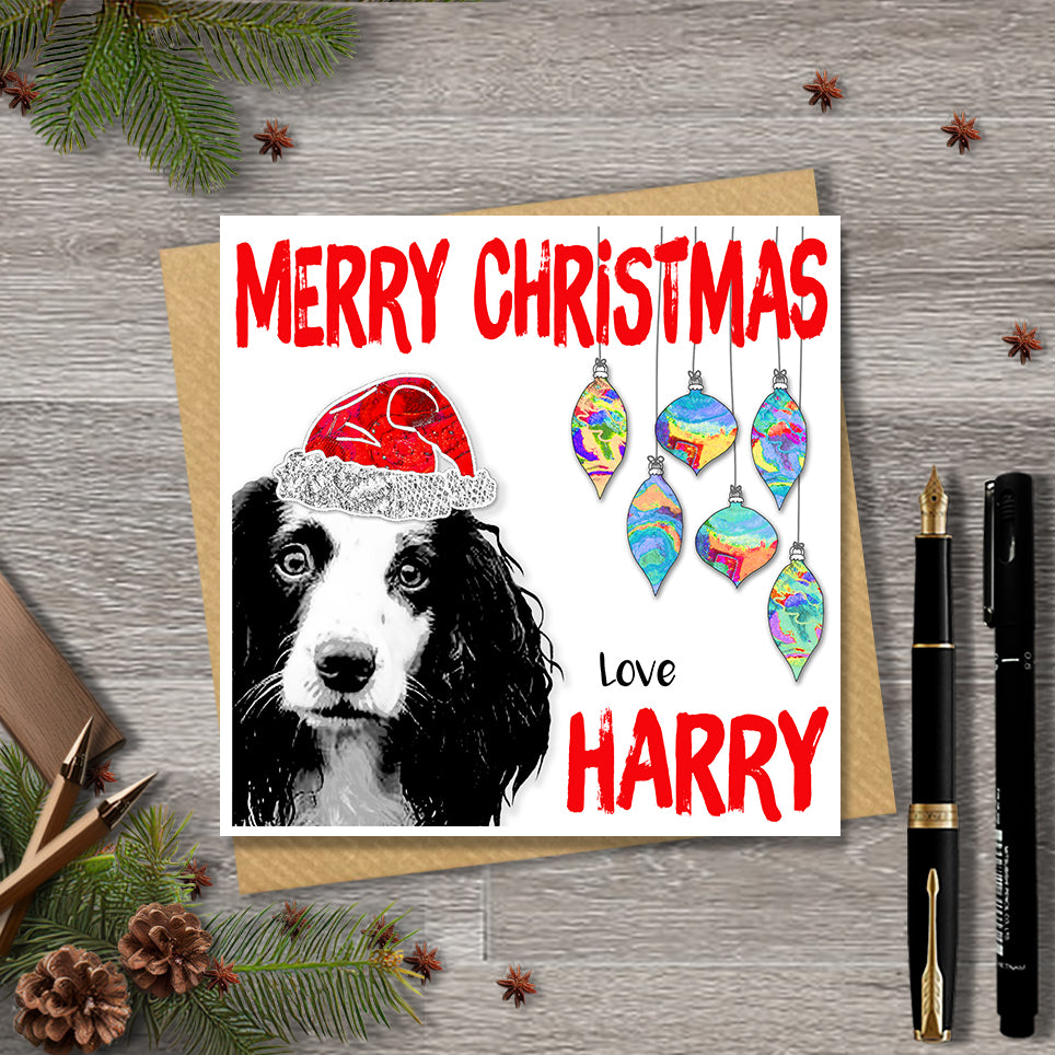 Springer Spaniel Christmas Card, Personalised, Dog Mum, Dog Dad, Love from the Dog
