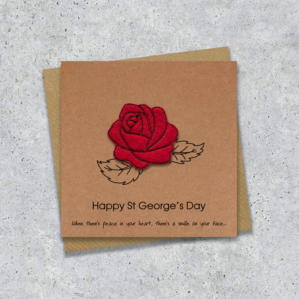 Kraft St George's day card with a embroidered rose design and text