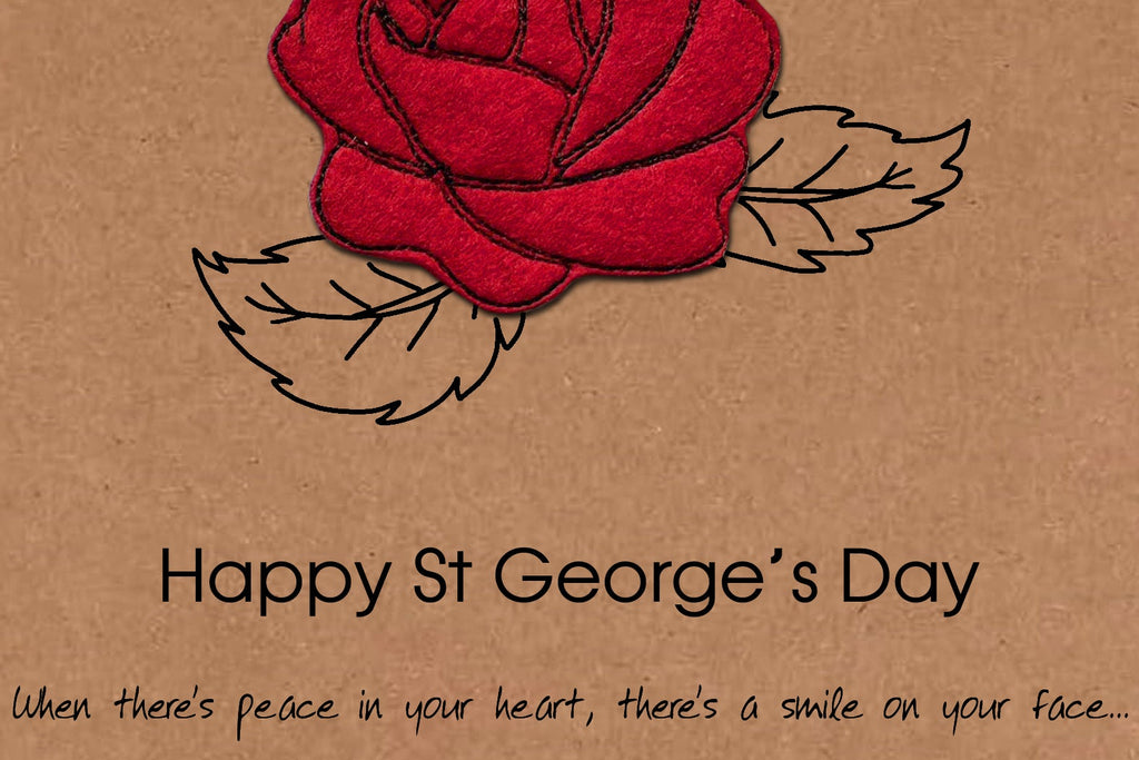 St George's Day Card, Embroidered Rose, Minimalist Design, Kraft Eco Friendly Gift Card