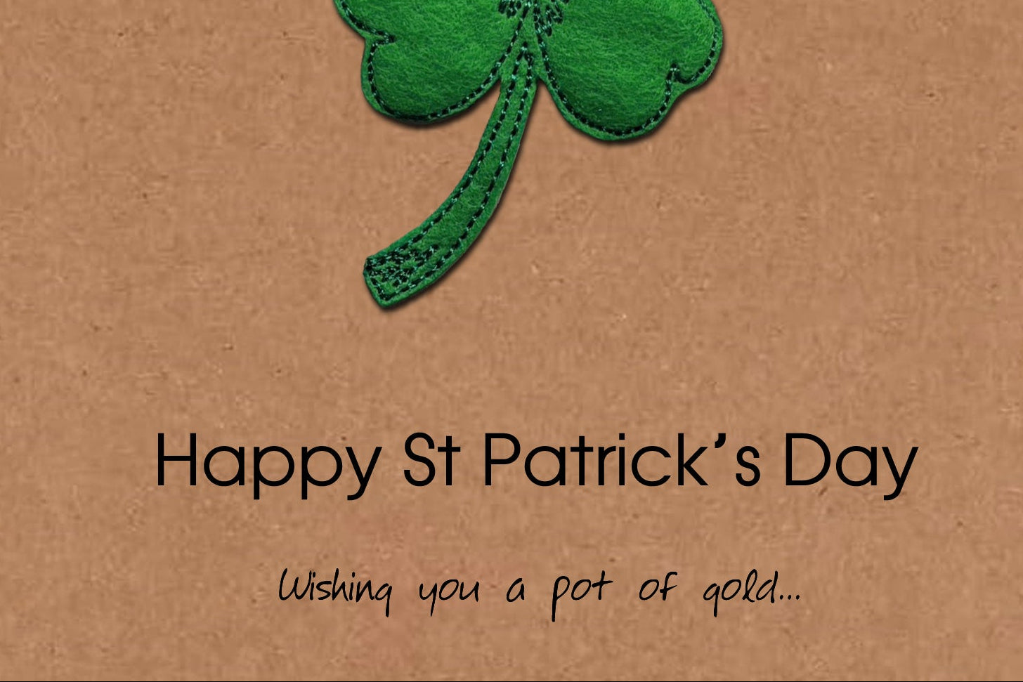 St Patrick's Day Card, Embroidered Four Leaf Clover, Minimalist Design, Kraft Eco Friendly Gift Card