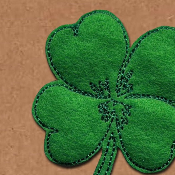 St Patrick's Day Card, Embroidered Four Leaf Clover, Minimalist Design, Kraft Eco Friendly Gift Card