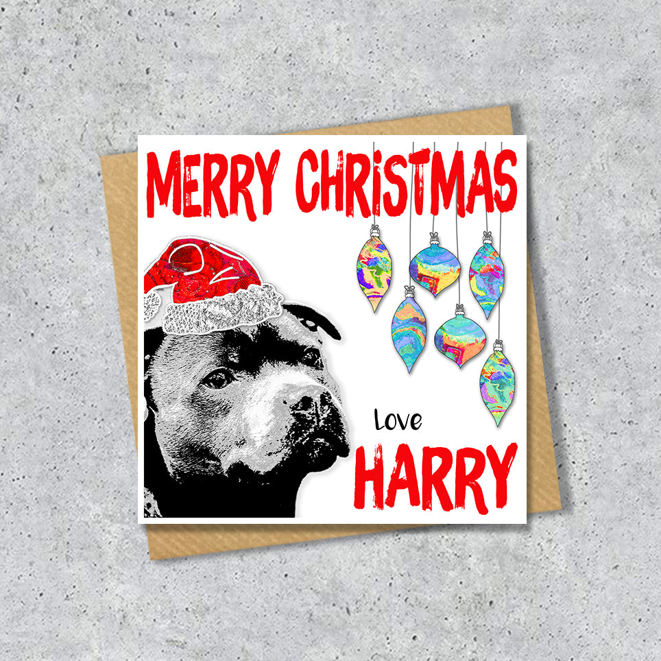 Staffordshire Bull Terrier Christmas Card, Personalised, Dog Mum, Dog Dad, Love from the Dog