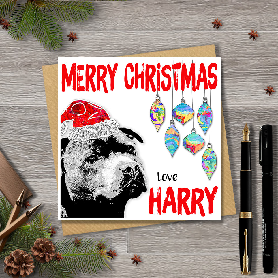 Staffordshire Bull Terrier Christmas Card, Personalised, Dog Mum, Dog Dad, Love from the Dog