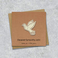Kraft sympathy card with a embroidered dove design and personalised text
