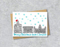 Liverpool Three Graces Christmas Card, Red Hat, A5 Personalised Gift Card