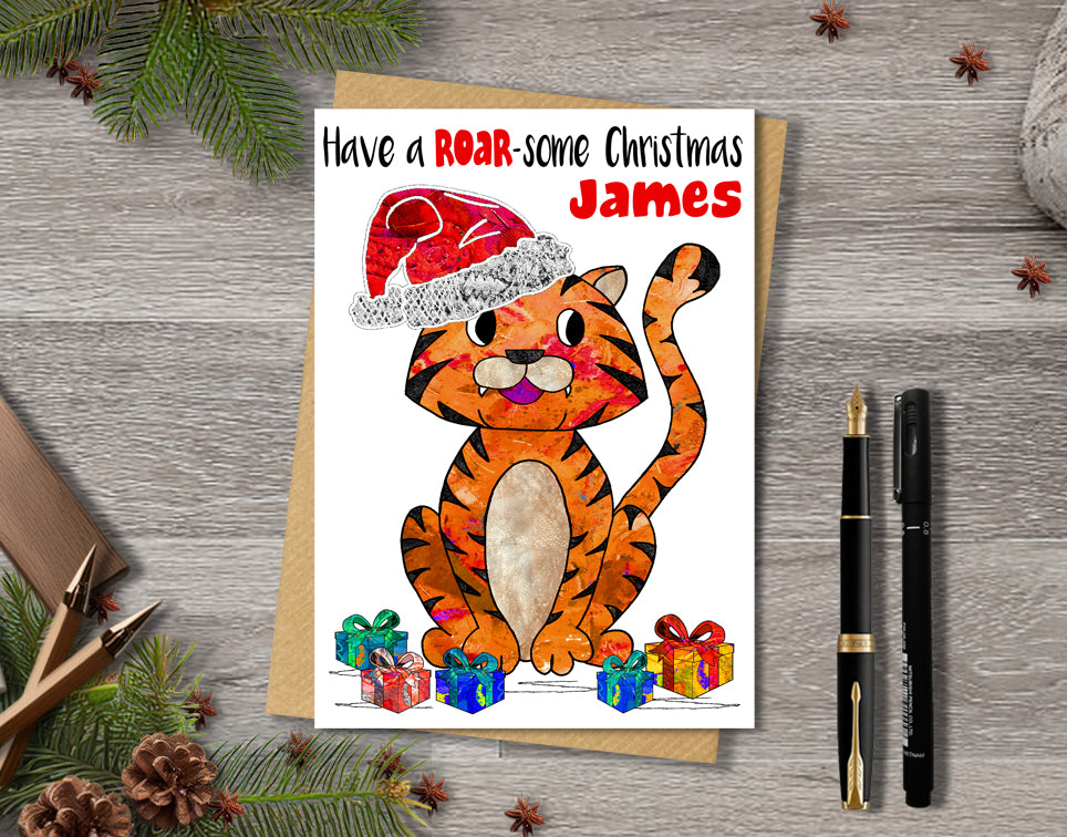 Tiger Christmas Card, A5 Personalised Greeting Card