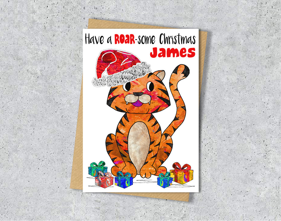 Tiger Christmas Card, A5 Personalised Greeting Card