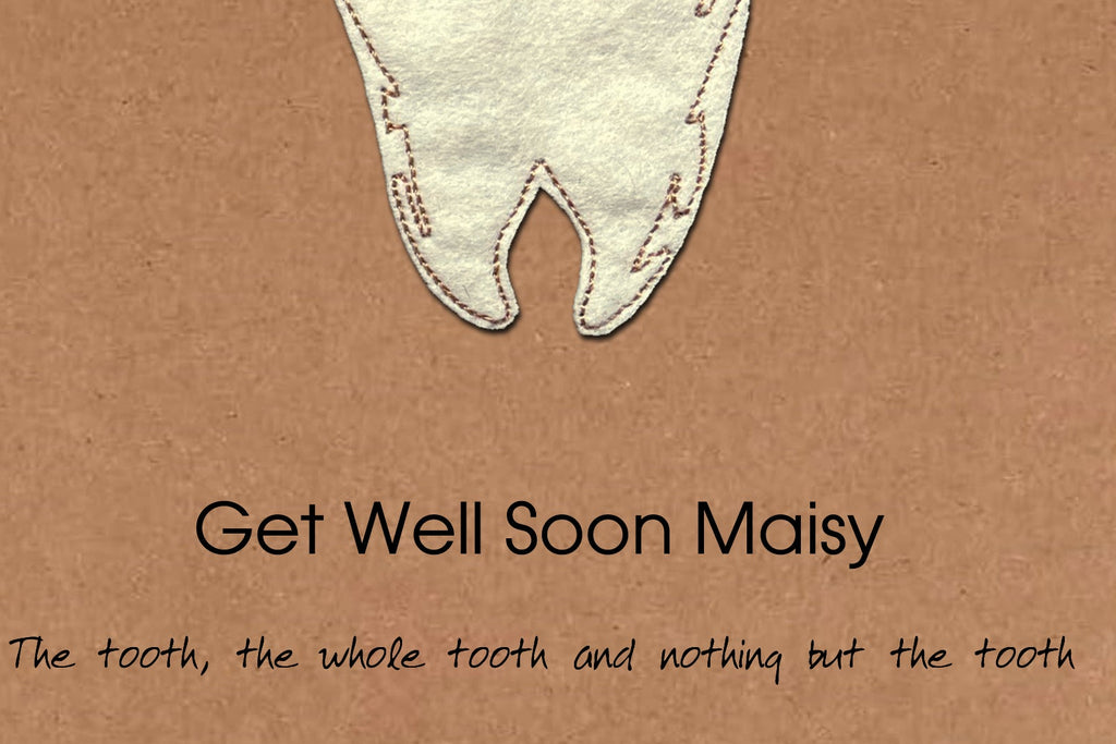 Personalised Get Well Dental Surgery Card, Embroidered Tooth, Minimalist Design, Kraft Eco Friendly Gift Card