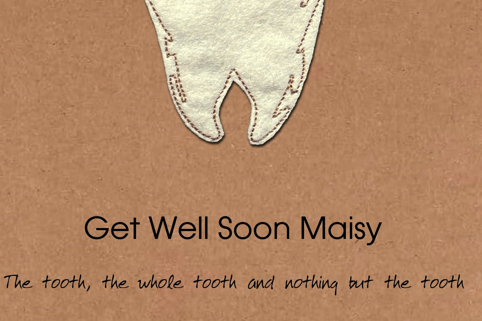 Personalised Get Well Dental Surgery Card, Embroidered Tooth, Minimalist Design, Kraft Eco Friendly Gift Card