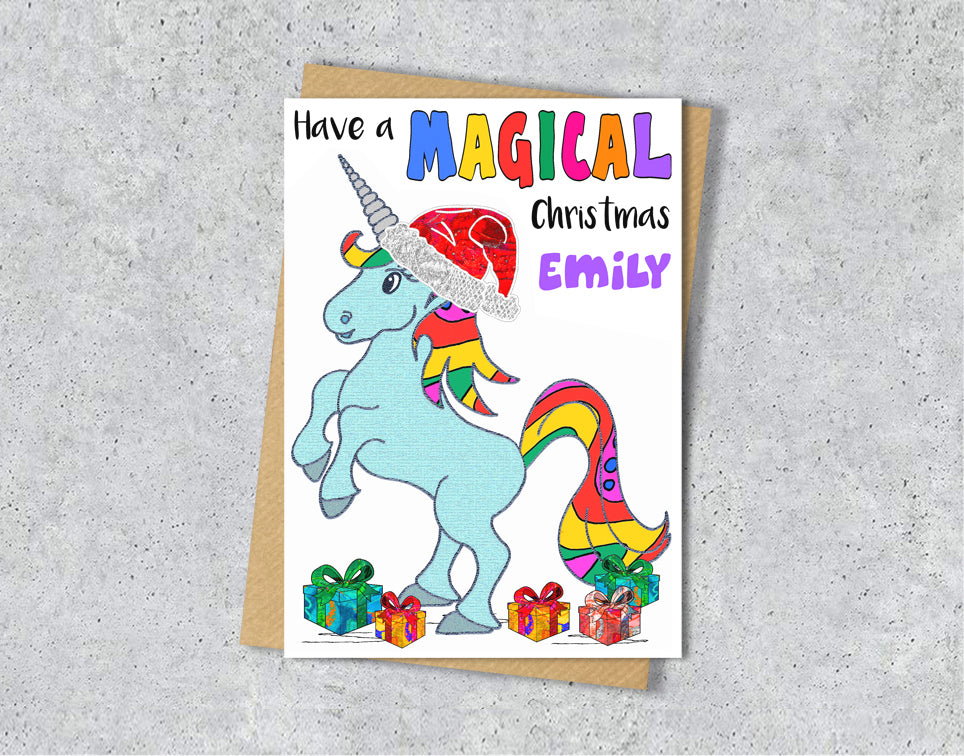 Unicorn Christmas Card, A5 Personalised Greeting Card