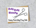 Male vastectomy card with a scissor illustration saying 'snip snip hooray' with personalised text.