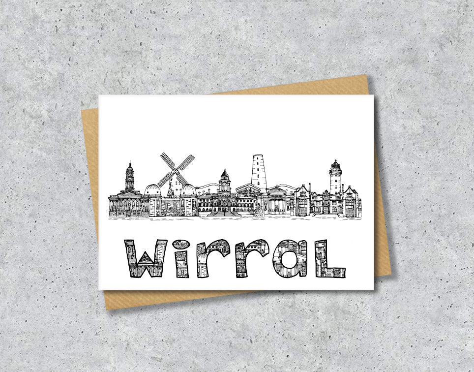 Wirral Skyline, Black and White A6 Card