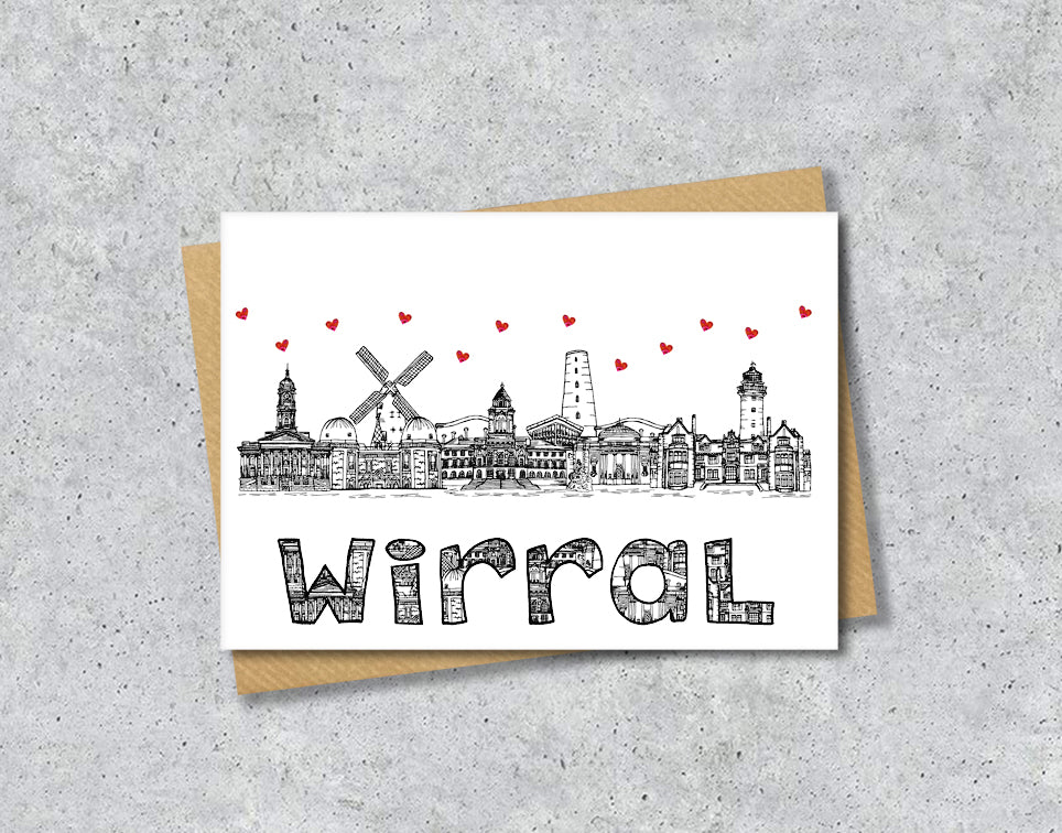 Wirral Skyline, Black and White A6 Card
