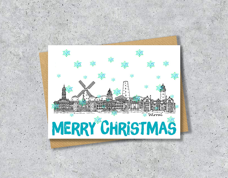 Wirral Skyline Christmas Card, A5 Personalised Xmas Family Card