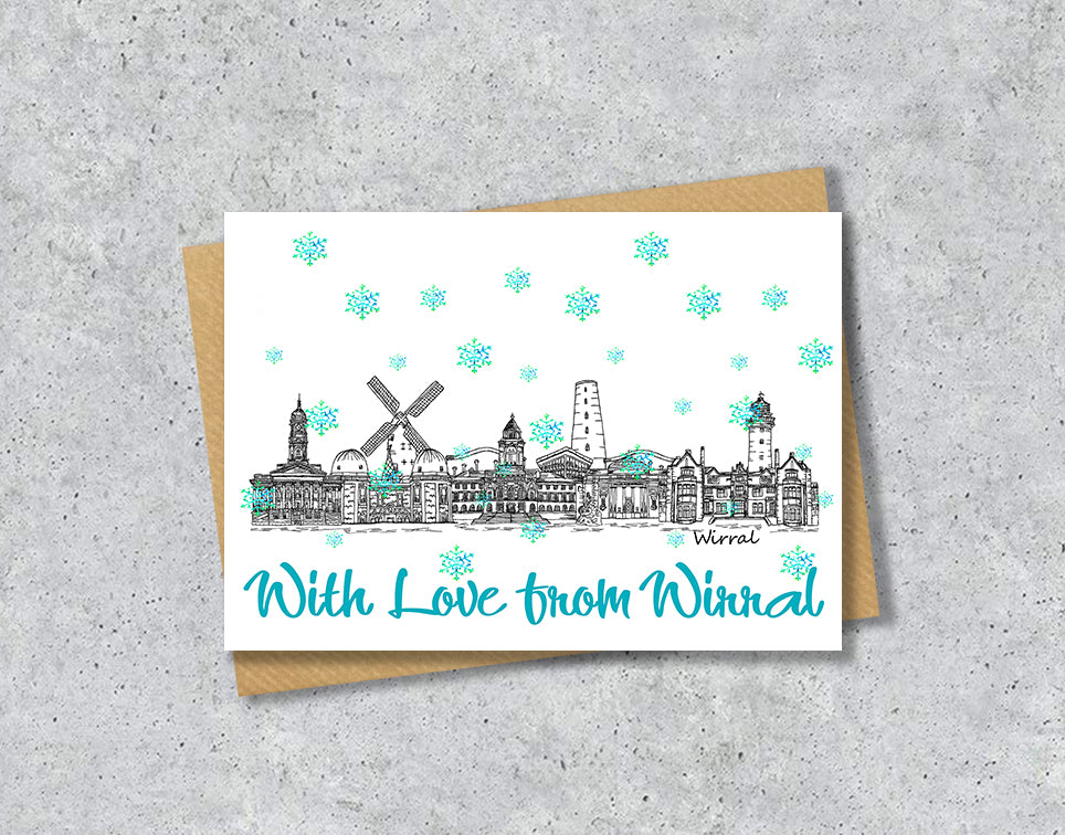 Wirral Skyline Christmas Card, A5 Personalised Xmas Family Card
