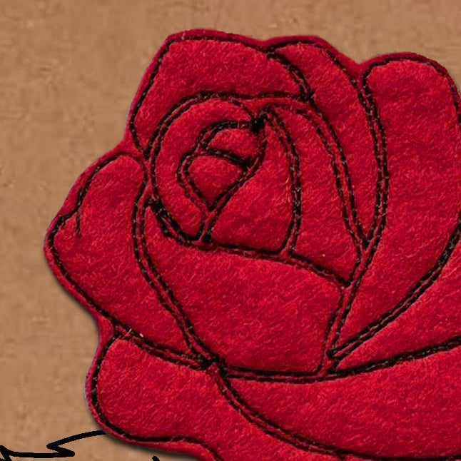 Personalised Rose Anniversary Card, Embroidered Rose, Minimalist Design, Kraft Eco Friendly Gift Card