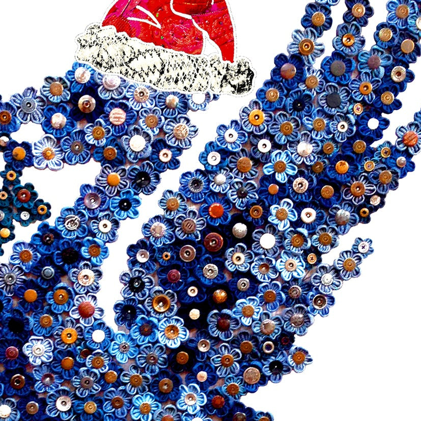 Personalised Denim Liver Bird Christmas A5 Card, Xmas Gift Card