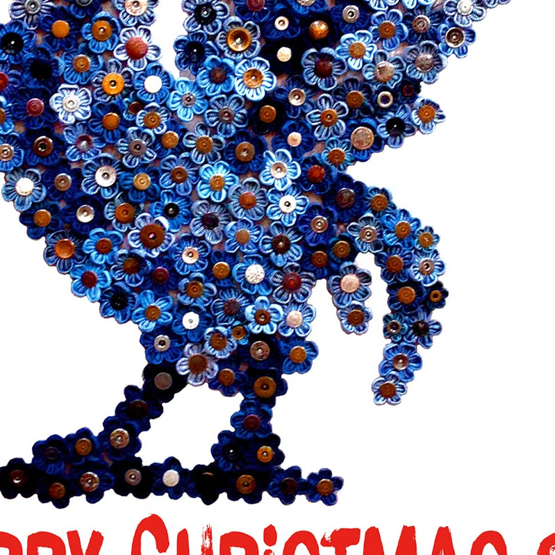 Personalised Denim Liver Bird Christmas A5 Card, Xmas Gift Card