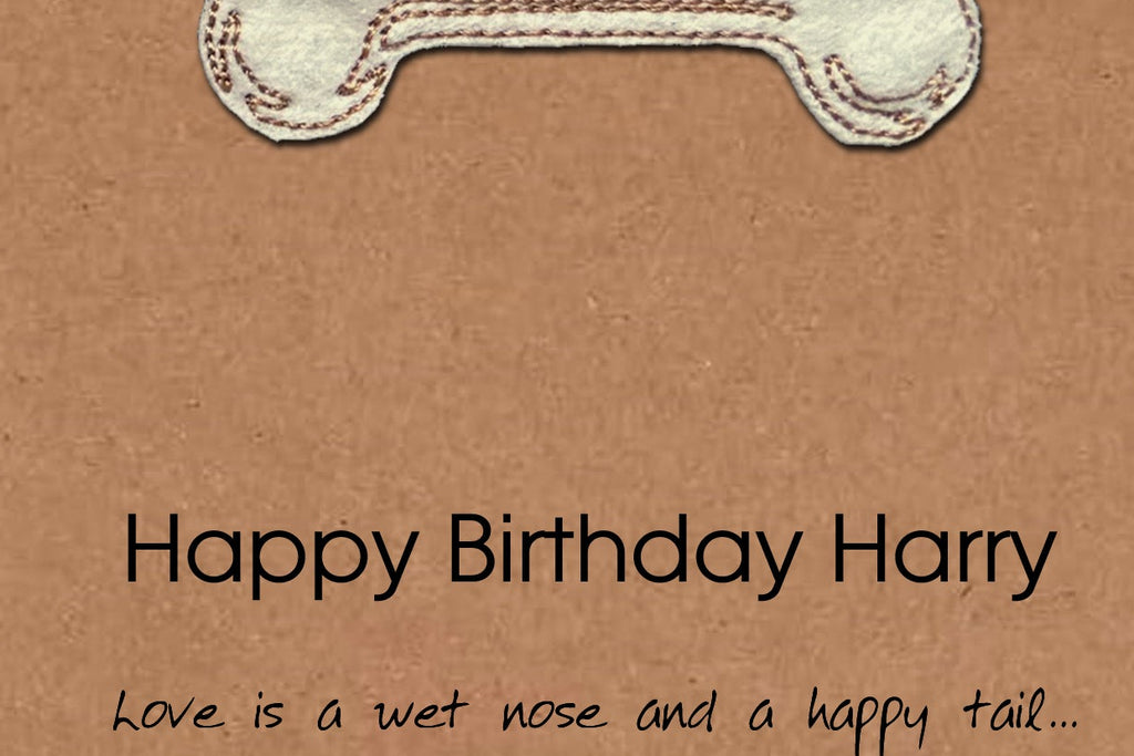 Personalised Dog Bone Birthday Card, Embroidered Decal, Minimalist Design, Kraft Eco Friendly Gift Card