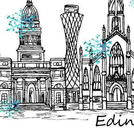 Edinburgh Skyline Christmas Card, A5 Personalised Xmas Family Card