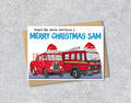 Fire Engine Christmas A5 Card, Personalised Firefighter, Retro Xmas Gift Card
