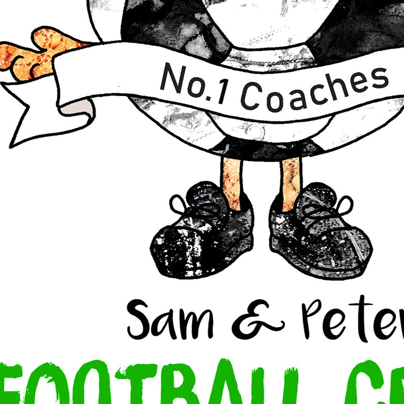 Green and White Football Team Birthday Card, No.1 Coach, No.1 Fan, Personalised A5 Card
