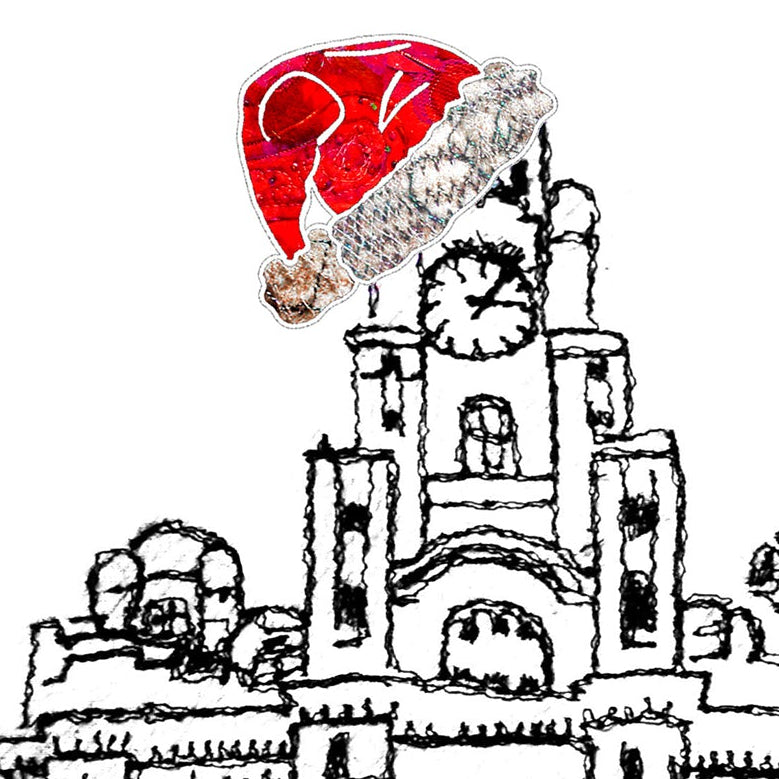 Personalised Liverpool Christmas A5 Card - Liver building - Red Hat