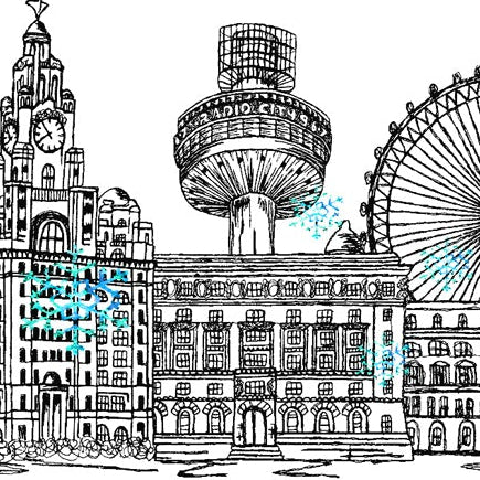 Liverpool Skyline Christmas Card, A5 Personalised Xmas Family Card