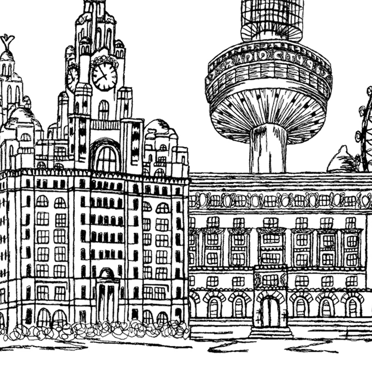 Liverpool Skyline, Black and White A6 Card