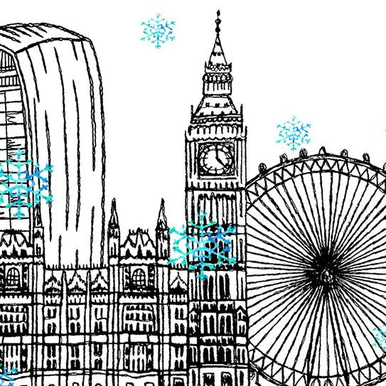 London Skyline Christmas Card, A5 Personalised Xmas Family Card