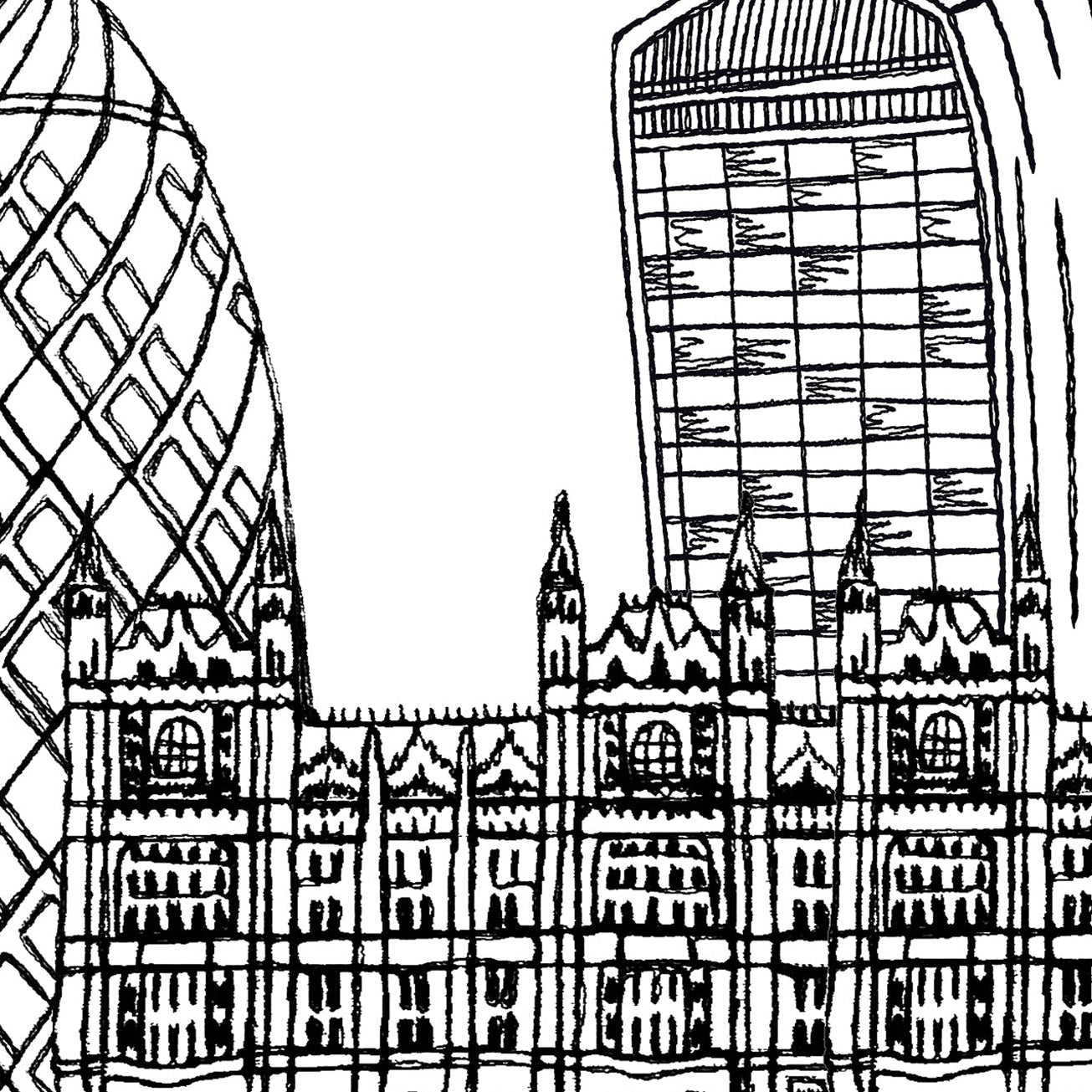 London Skyline, Black and White A6 Card