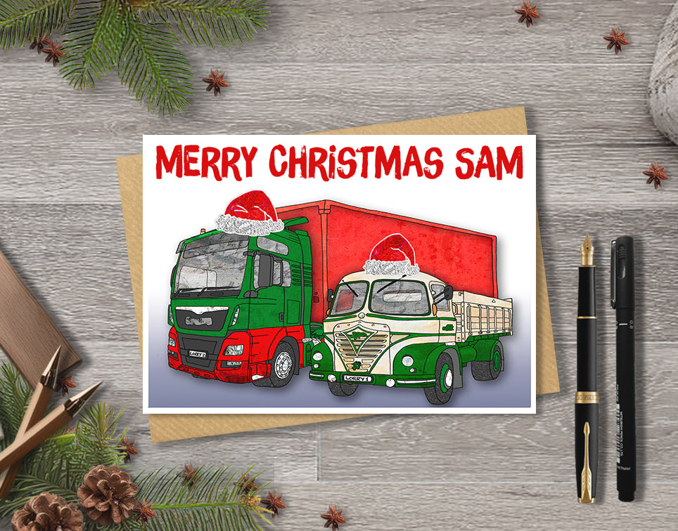 Personalised Lorry Truck Christmas A5 Card, Retro Truckers Enthusiasts, Xmas Gift Card