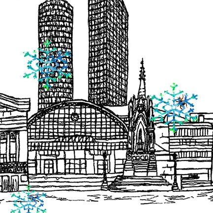 Manchester Skyline Christmas Card, A5 Personalised Xmas Family Card