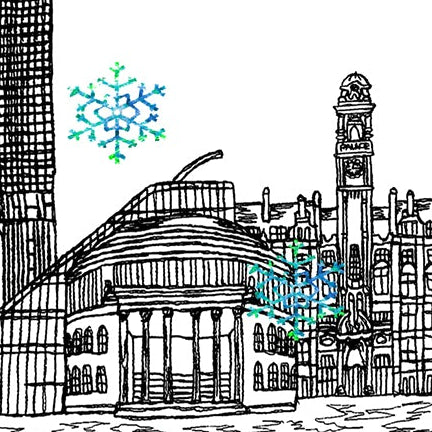 Manchester Skyline Christmas Card, A5 Personalised Xmas Family Card