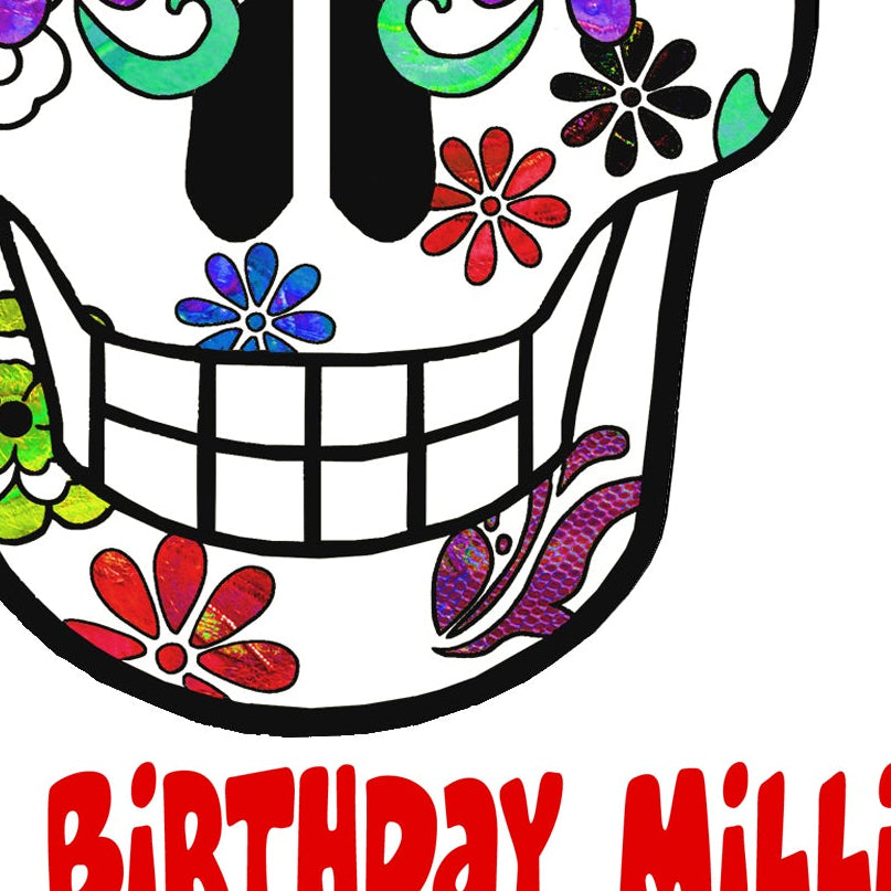 A5 Mexican Sugar Skull Birthday Personalised Card, Day of the Dead Gothic Card