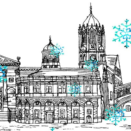 Oxford Skyline Christmas Card, A5 Personalised Xmas Family Card