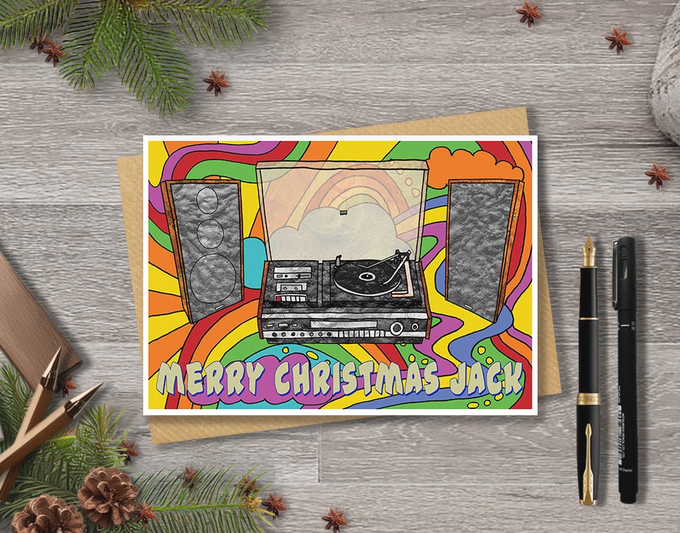 Retro Stereo Music Centre Christmas A5 Card, Personalised Card for Men