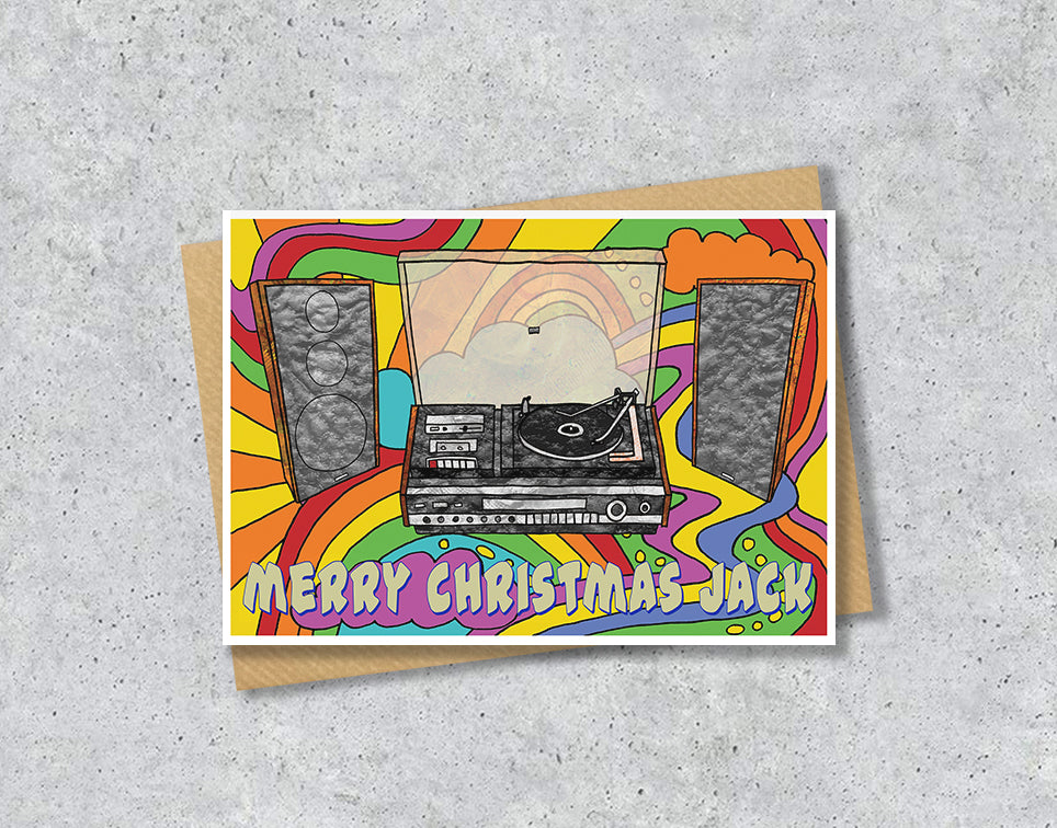 Retro Stereo Music Centre Christmas A5 Card, Personalised Card for Men