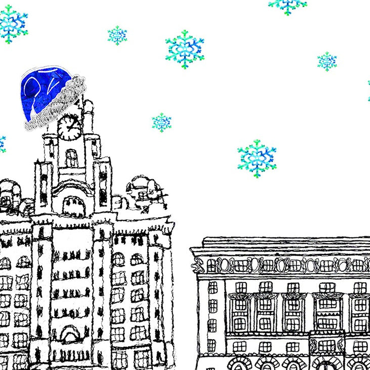Everton Three Graces Christmas Card, Blue Hat, A5 Personalised Gift Card