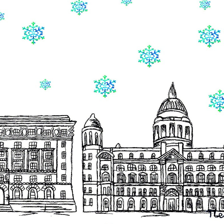Liverpool Three Graces Christmas Card, Red Hat, A5 Personalised Gift Card