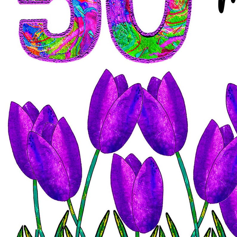 A5 Birthday Personalised Tulips Age Card, 50th, 60th, 70th, 80th, 90th, 100th