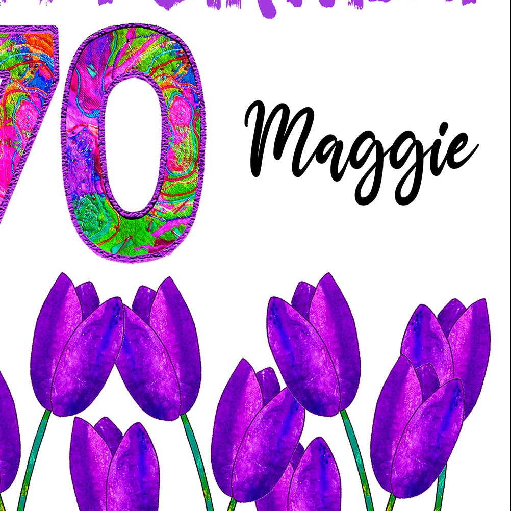 A5 Birthday Personalised Tulips Age Card, 50th, 60th, 70th, 80th, 90th, 100th