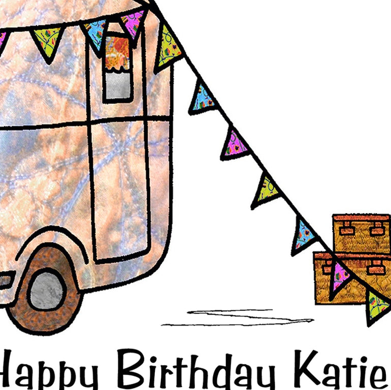 A5 Retro Vintage Caravan Personalised Card, Holiday Home